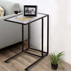Tavolino da caffe Tavolo da Divano Tavolino Laterale per Salotto in Vetro ed Acciaio, 55,5 x 35 x 65 cm en oferta