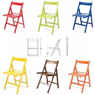 Set 6 sedie richiudibili in legno rosso,verde,marrone,giallo,blu,arancione
