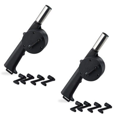 Soffiatore Barbecue Manuale, Set da 2 Ventola a Manovella, Grill, BBQ, Phon, Accessorio da Grigliata, nero