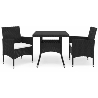 Set Mobili da Pranzo per Giardino 3 pz Nero Polyrattan e Vetro - Nero - Youthup