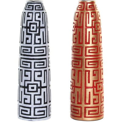 Vaso DKD Home Decor Azzurro Rosso Resina Orientale (2 pcs) (10 x 10 x 36 cm)
