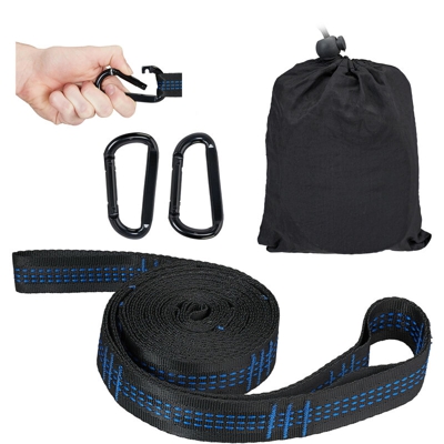Set di Fissaggio per Amaca, Kit di Sospensione, Altalene, 200 kg, 2 Cinghie per Albero & Moschettoni, Nero