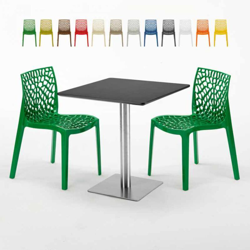 Grand Soleil - Tavolino Quadrato Nero 70x70 cm con 2 Sedie Colorate Gruvyer Rum Raisin | Verde 2 precio