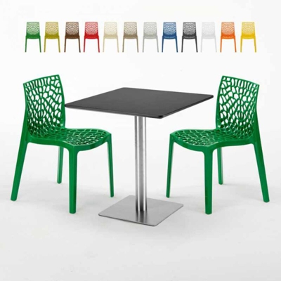 Grand Soleil - Tavolino Quadrato Nero 70x70 cm con 2 Sedie Colorate Gruvyer Rum Raisin | Verde 2