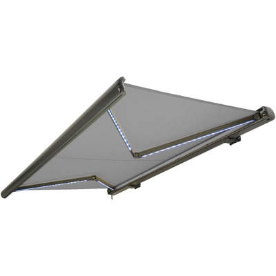 Tenda a cassonetto tenda da sole elettrica a cassonetto completa con Led, tenda da sole grigio chiaro, cassonetto antracite, radiocomando,