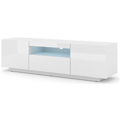 Lowboard Aura - Armadio Per Tv Da 150 Cm, Da Appendere O In Piedi, Universale, Per Tv, Credenza, Hifi (bianco Lucido Con Led)