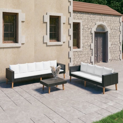 YOUTHUP Set Divani da Giardino 3 pz con Cuscini in Polyrattan Nero - Nero