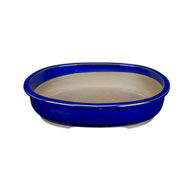 Vaso per bonsai Giapponese Morrisan ovale in gres smaltato blu 34x29,5x8 cm - B22-37b