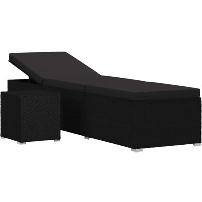 Lettino Prendisole con Cuscino e Tavolino in Polyrattan Nero - Nero - Vidaxl