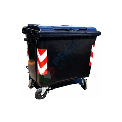 Cassonetto per la raccolta differenziata rifiuti, capacità 1100 Lt, certificato UNI EN 840, coperchio piano, colore nero (Nero)