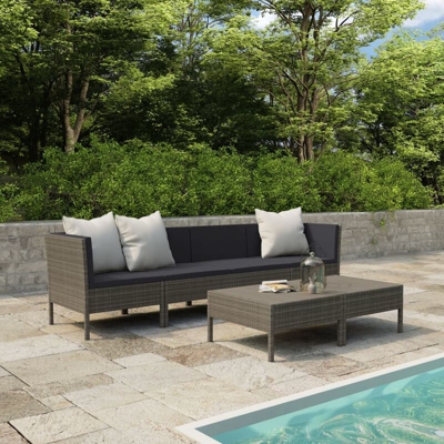 Set Divani da Giardino 6 pz con Cuscini in Polyrattan Grigio - Grigio - Youthup