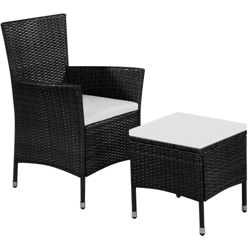 Asupermall - Sedia da Esterno con Sgabello e Cuscini in Polyrattan Nero precio