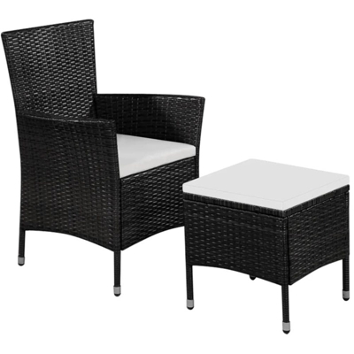 Asupermall - Sedia da Esterno con Sgabello e Cuscini in Polyrattan Nero
