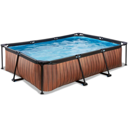 SOLO Piscina rettangolare 300x200x65cm con filtro a cartuccia - marrone. Struttura robusta in acciaio nero. La pompa filtro tiene l’acqua pulita. precio