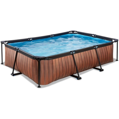 SOLO Piscina rettangolare 300x200x65cm con filtro a cartuccia - marrone. Struttura robusta in acciaio nero. La pompa filtro tiene l’acqua pulita.