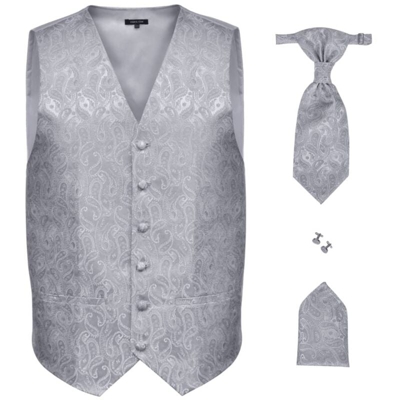 Set Gilet di Nozze da Uomo Paisley Elegante Taglia 52 Argento - Argento - Vidaxl