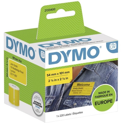 DYMO grandi etichette originali per la spedizione/ badge identificativo LW : Stampa nera su etichetta gialla : 54 mm x 101 mm : Autoadesivo : Rotolo