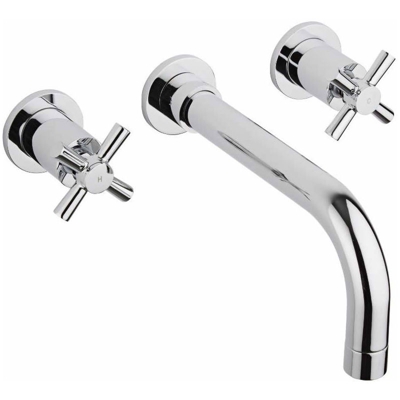 Hudson Reed Batteria a Parete Murale a 3 Fori per Lavabo in Ottone Cromato Manopole Testa a Croce