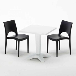 Grand Soleil - Tavolino Quadrato Bianco 70x70 cm con 2 Sedie Colorate Paris Patio | Nero características