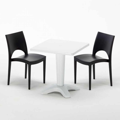 Grand Soleil - Tavolino Quadrato Bianco 70x70 cm con 2 Sedie Colorate Paris Patio | Nero