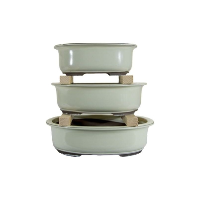Vasi per bonsai Giapponesi Morrisan ovali in gres smaltati bianchi (Set da n.3 pezzi) - B21-27