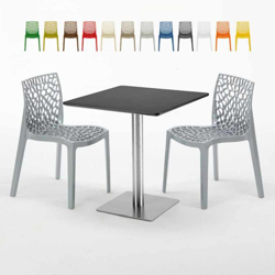 Grand Soleil - Tavolino Quadrato Nero 70x70 cm con 2 Sedie Colorate Gruvyer Rum Raisin | Grigio precio