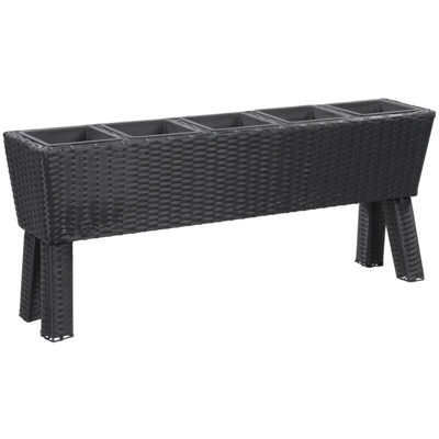 Letto Rialzato con Gambe e 5 Vasi 118x25x50 cm Polyrattan Nero - Nero - Vidaxl