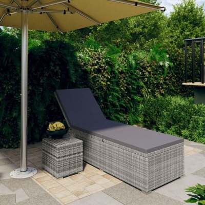 Lettino Prendisole con Cuscino e Tavolino in Polyrattan Grigio - Grigio - Vidaxl