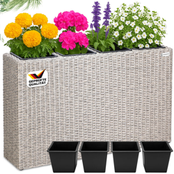 Fioriere a 4 vasi estraibili fioriera ottica polirattan intrecciato 95 x 27 x 60 cm per piante fiori interno esterno crema - Casaria precio