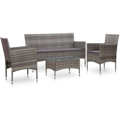 Set Divani da Giardino 4 pz con Cuscini in Polyrattan Grigio