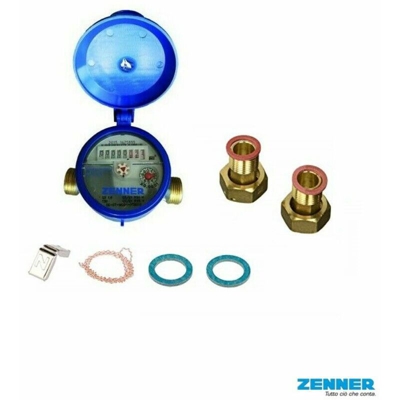 Contatore acqua quadrante asciutto zenner 1/2' ottone con raccordi