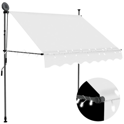 Tenda da Sole Retrattile Manuale con LED 200 cm Crema - crema - Vidaxl
