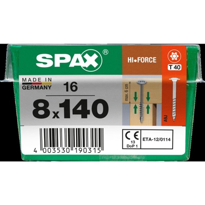 vite acciaio HI.Force 140 x 8 mm - 16 pezzi - Spax