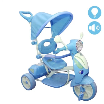 Triciclo Vespina Bimbo Bambini con Cappottina e Maniglia Direzionabile Celeste