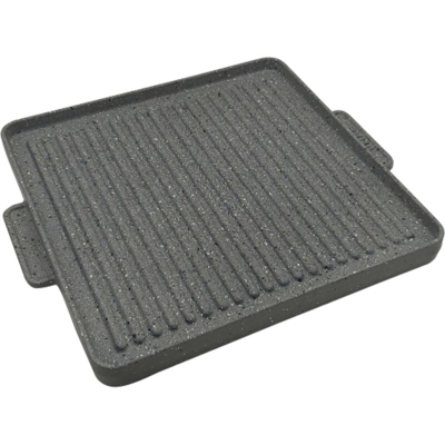 Bistecchiera in ghisa rivestita antiaderente 32x32 cm con un lato liscio e uno rigato con manici Grigio 32x32 cm