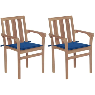 Sedie da Giardino 2 pz con Cuscini Blu Reale Massello di Teak - Blu - Vidaxl