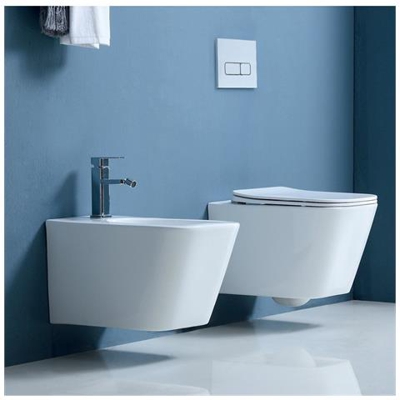 Sanitari Bagno Sospesi Filo Muro In Ceramica Vaso Wc, Coprivaso E Bidet - Cube