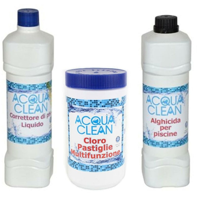 Kit trattamento base per acqua Piscina con cloro multifunzione, alghicida e correttore ph -
