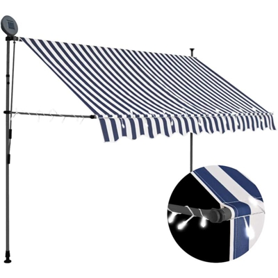 Tenda da Sole Retrattile Manuale con LED 250 cm Blu e Bianco - Multicolore - Vidaxl