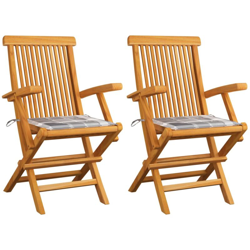 vidaXL Sedie Giardino 2 pz con Cuscino Grigio a Quadri Massello di Teak - Multicolore en oferta