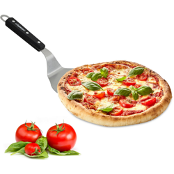 Relaxdays - Pala per Pizza con Manico in Legno, Rotonda, da Appendere, 16,5x17,5 cm, da Forno, Acciaio Inox, Argento/Nero precio