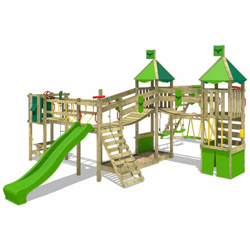 FATMOOSE Parco giochi in legno FunnyFortress Giochi da giardino con altalena SurfSwing e scivolo mela verde Casetta da gioco per l'arrampicata con precio