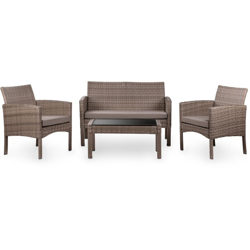 Salotto giardino 4 posti, rattan sintetico marrone, tavolino da caffe esterno + divano 2 posti + 2 poltrone con cuscini impermeabili, set mobili características