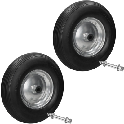 2 x Ruota per carriola gomma piena PU antiforatura 4.80/4.00-8 nero incl. asse