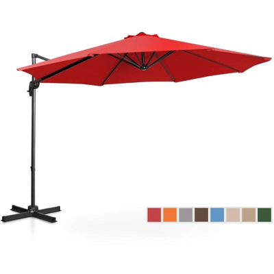 Ombrellone Decentrato Rosso A Braccio Rotondo Girevole Terrazzo Giardino 300 Cm
