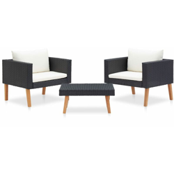YOUTHUP Set Divani da Giardino 3 pz con Cuscini in Polyrattan Nero - Nero en oferta