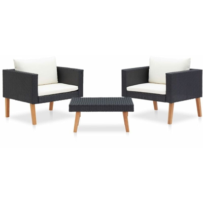 YOUTHUP Set Divani da Giardino 3 pz con Cuscini in Polyrattan Nero - Nero