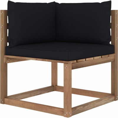 Divano Angolare da Giardino su Pallet con Cuscini Nero - Marrone - Vidaxl