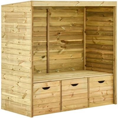 Panchina da Giardino con Pergolato 3 Cassetti 170 cm Legno Pino - Marrone - Youthup