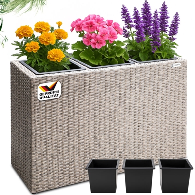 Vaso fioriera effetto polyrattan 83 x 30,5 x 60cm Nero - Marrone - Crema crema